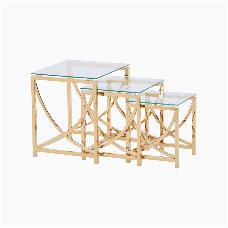 Mercer41 3 Pieces Gold Square Nesting Glass End Tables Stainless Steel Small Coffee Tables Wayfair